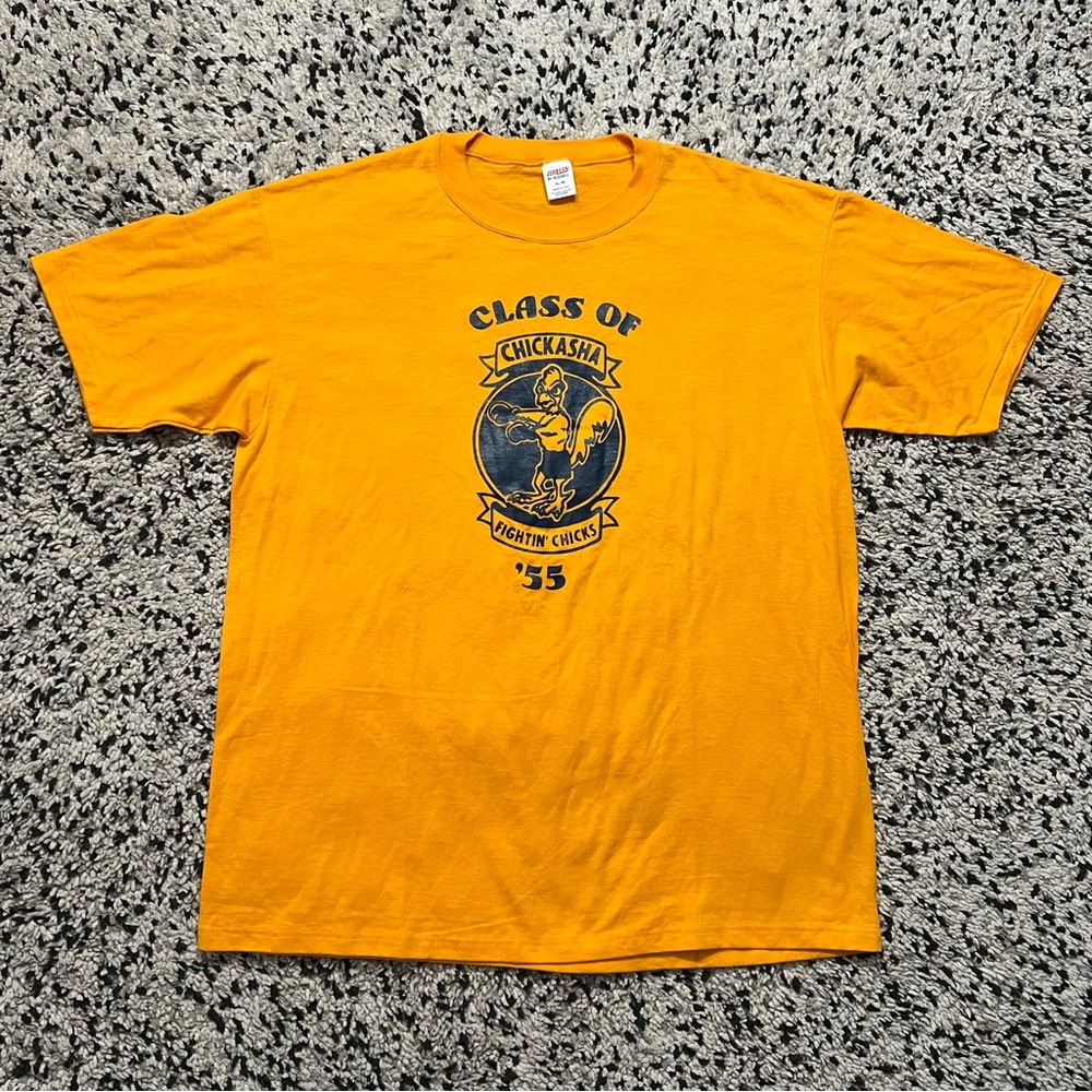 Vintage Jerzees T-Shirt Yellow Chickasaw Fightin Chicks Class of ‘55 Men’s XL